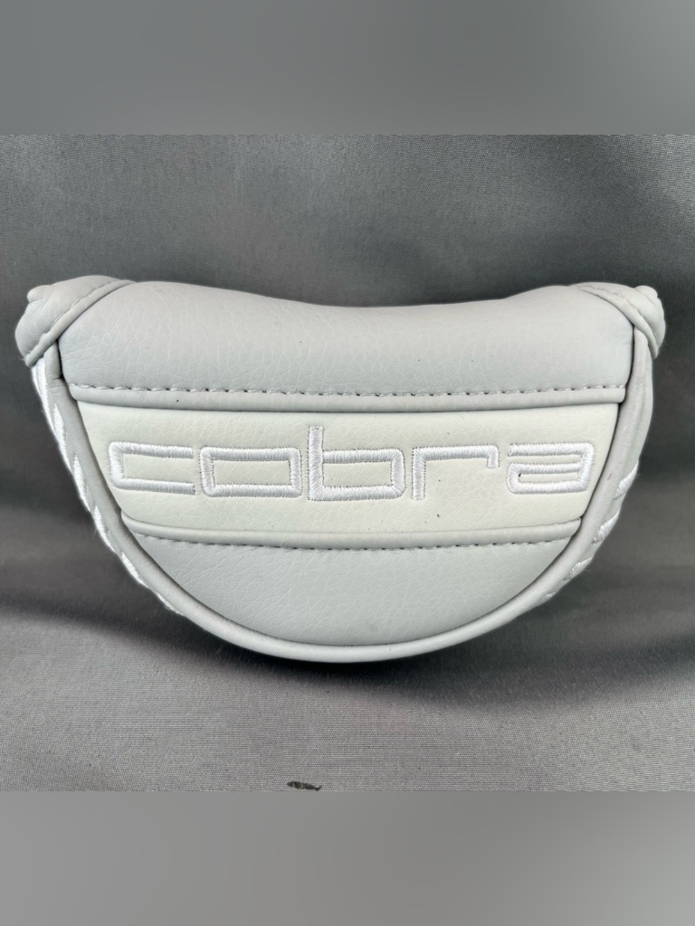 Cobra Light Gray with White Embroidery Golf Mallet Putter Headcover.